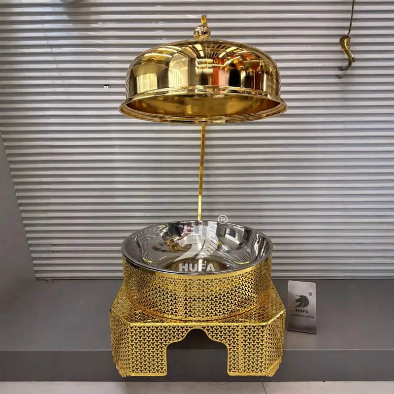 Luxury Gold Stainless Steel Chafing Dish Hotel Buffet Warmer Portable Alcohol Stove for Catering Event Party Food Serving