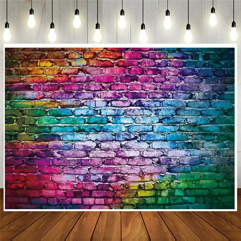 

Colorful Brick Wall Photography Backdrop For 80's 90's Hip Hop Disco Birthday Wedding Graduation Themed Party Background Banner