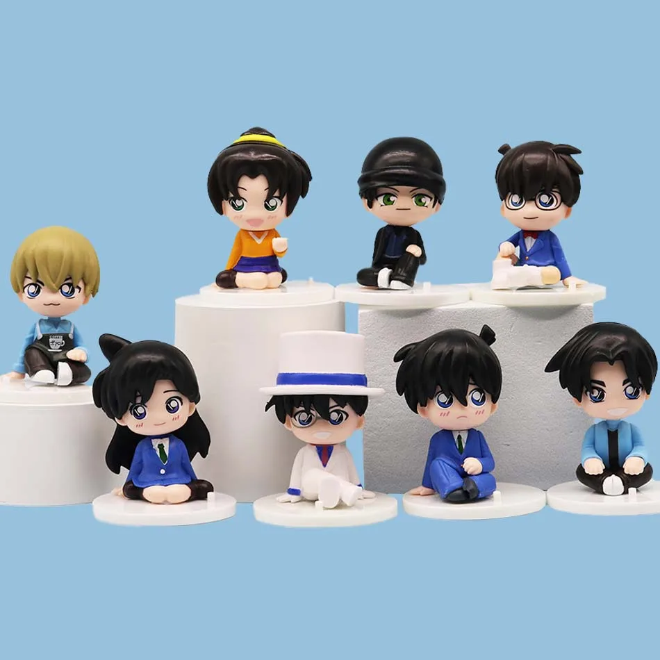 7.5cm Q Ver. 8 Pcs/Set Detective Conan Anime Figures Childhood Kuroba Kaito Conan Edogawa Car Desktop Ornaments Collection Toys