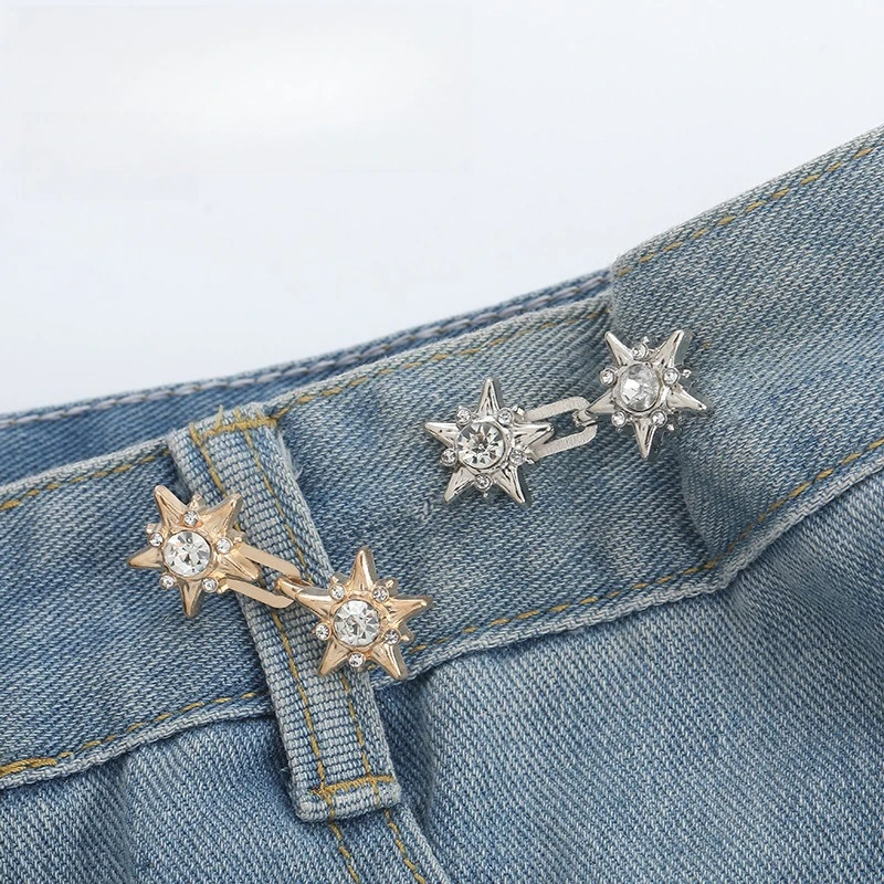 Cristal estrela calças botão apertador fechos ajustável jean ajuste apertar fivelas prata cintura fivela