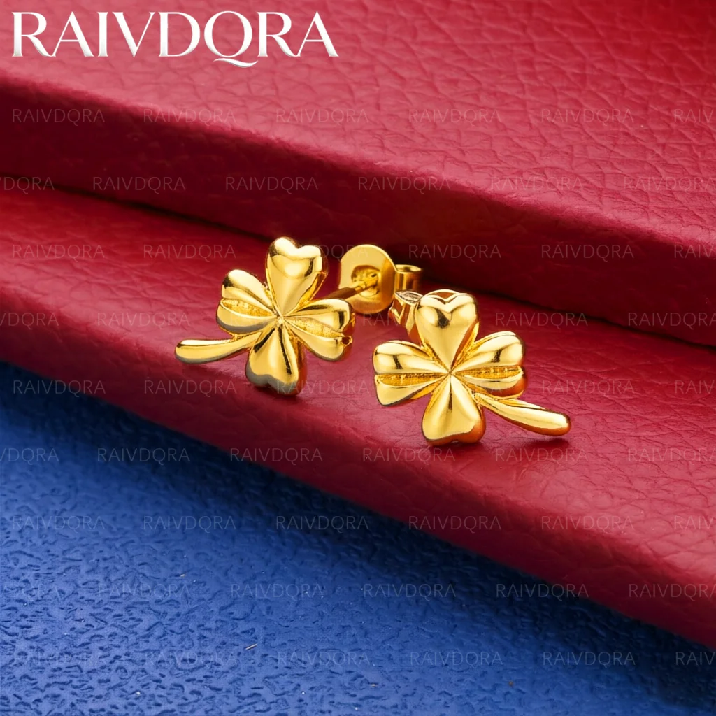 18K Gold Plated Four-leaf Clover Earrings Stud Earrings For Women Anniversary Gift Popular Fashion Romantic Jewelry