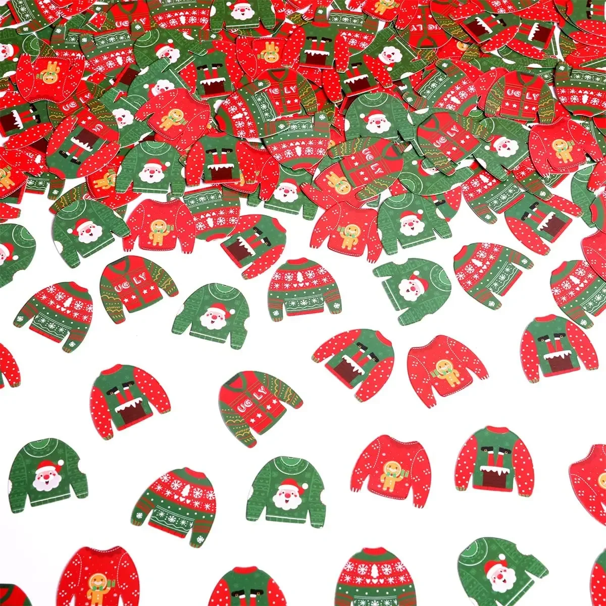 

Funmemoir 200Pcs Ugly Sweater Christmas Confetti Red Green Double-sided Christmas Table Confetti Decorations for Xmas Supplies