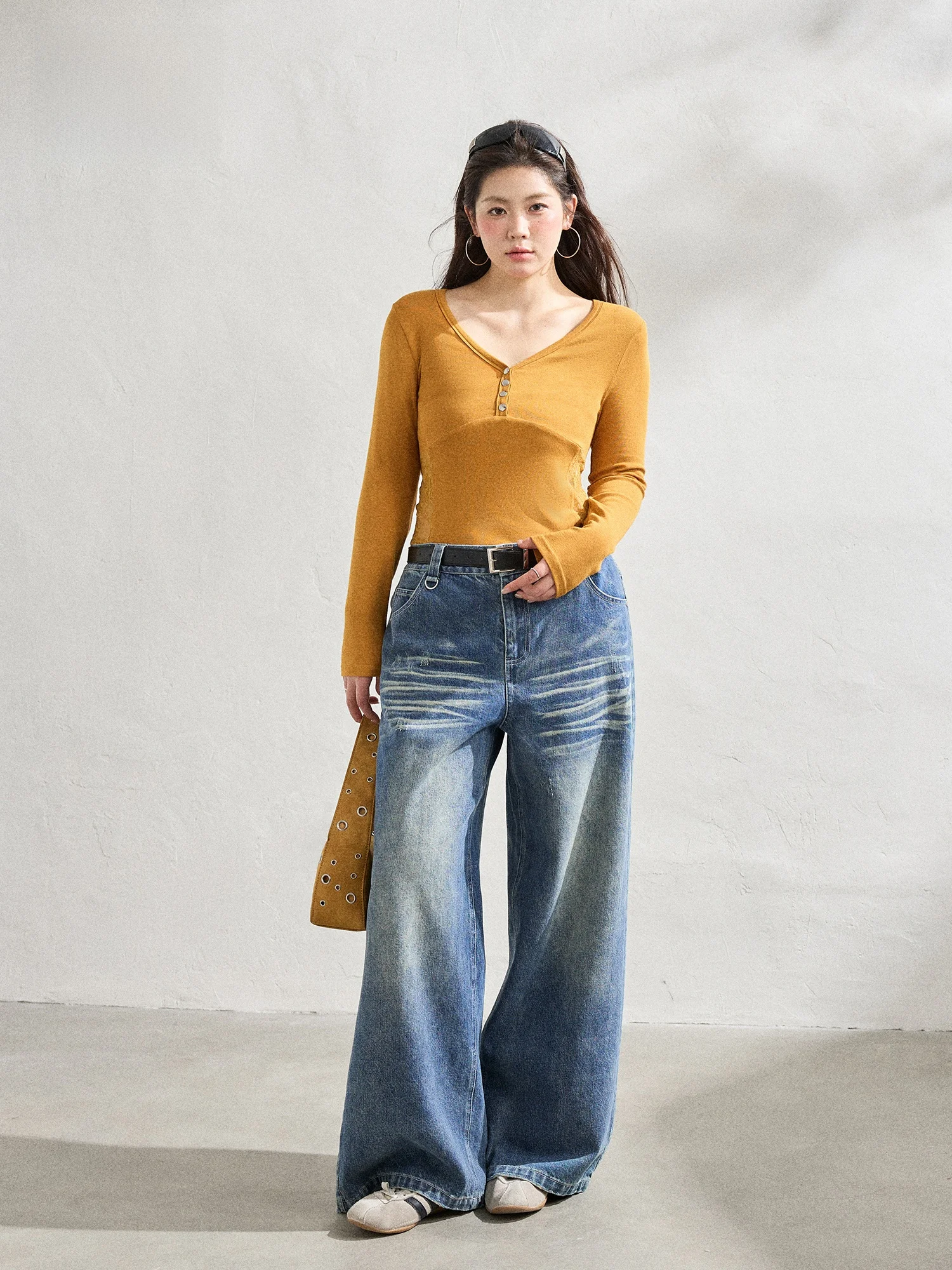 

plus Size Yellow American Sle High Waist Wide Leg Pants Set for Plump Women Spring Faion Commute Slimming Effect