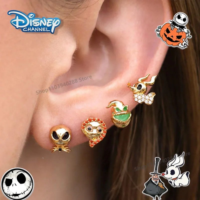 Disney Nightmare Before Christmas Earrings Halloween Cute Cartoon Character Jack Sally Fashion Jewelry Accessories for Kids Gift