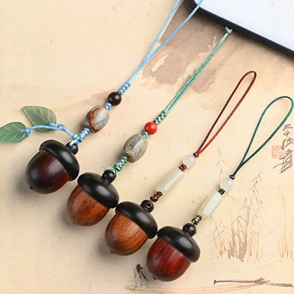 Vintage Screwable Openable Wooden Acorn Pendant Box Long Necklace Pendant Key Ring Couple Chinese Style Fashion Jewelry Gifts