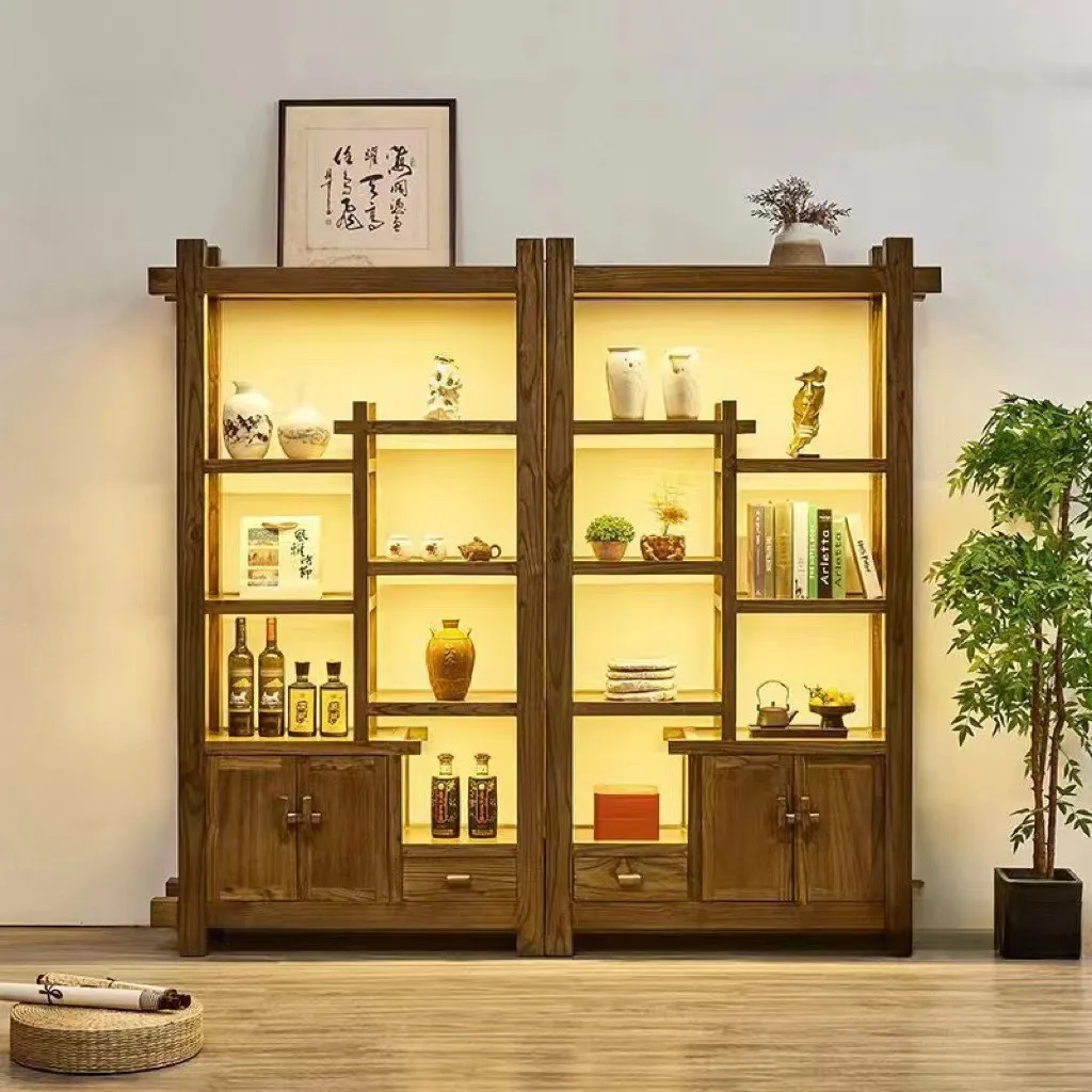 

Old elm bogu frame solid wood partition bookcase tea room Duobao Pavilion entrance shelf