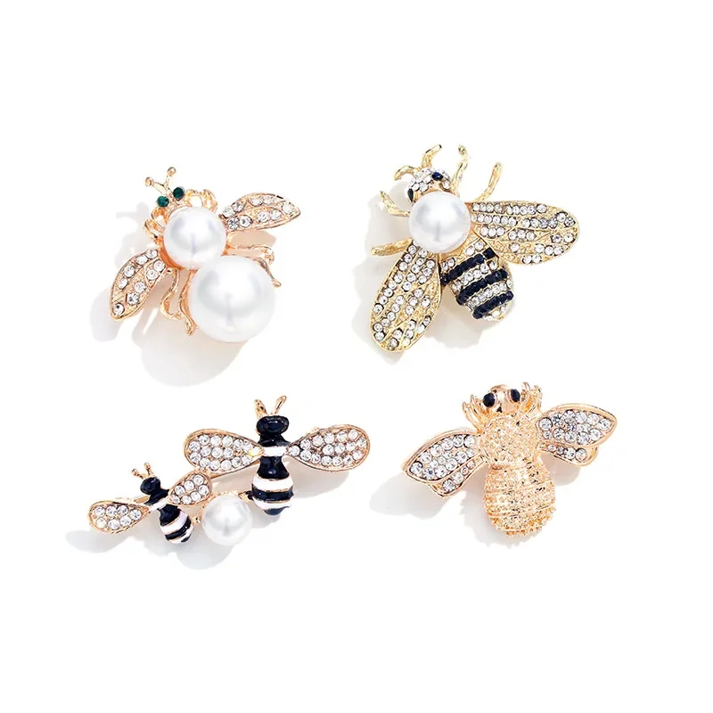 1Pc Honey Bee Brooch Pins Bag Clothes Lapel Pin Cute Insect Pins with Faux Pearl Fashion DIY Jewelry Making Gifts