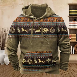 Vintage Tribal Style Print Men's Hoodies Sweatshirt Spring Autumn New Loose Pullover Casual Streetwear Oversized Men's Clothing