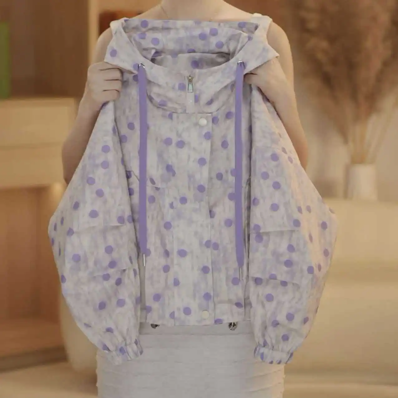 Girls' Polka Dot Hooded Assault Jacket 2026 New Spring and Autumn Zipper Sweater Windproof Jacket
