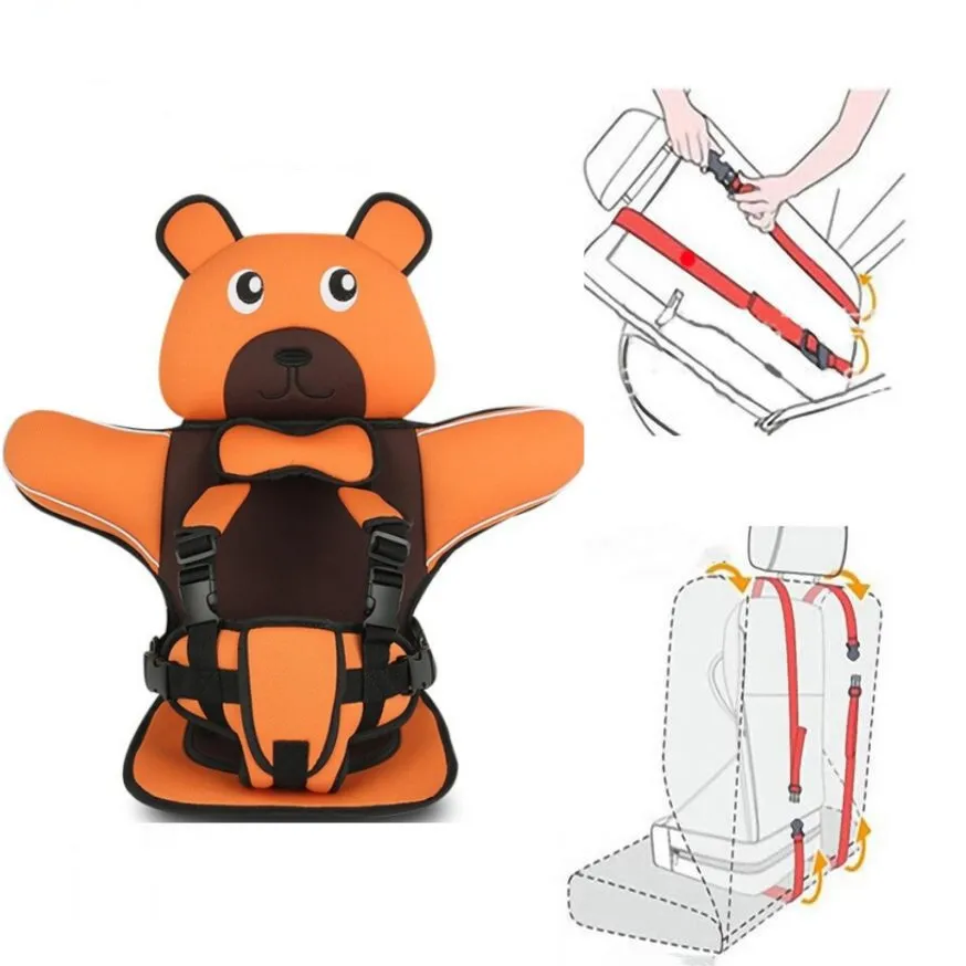 Car Safety Seats Travel For Children Portable Fold Washable Collapsible Under 12+ 50kg Adjustable 6color Cartoon Bear Thickened