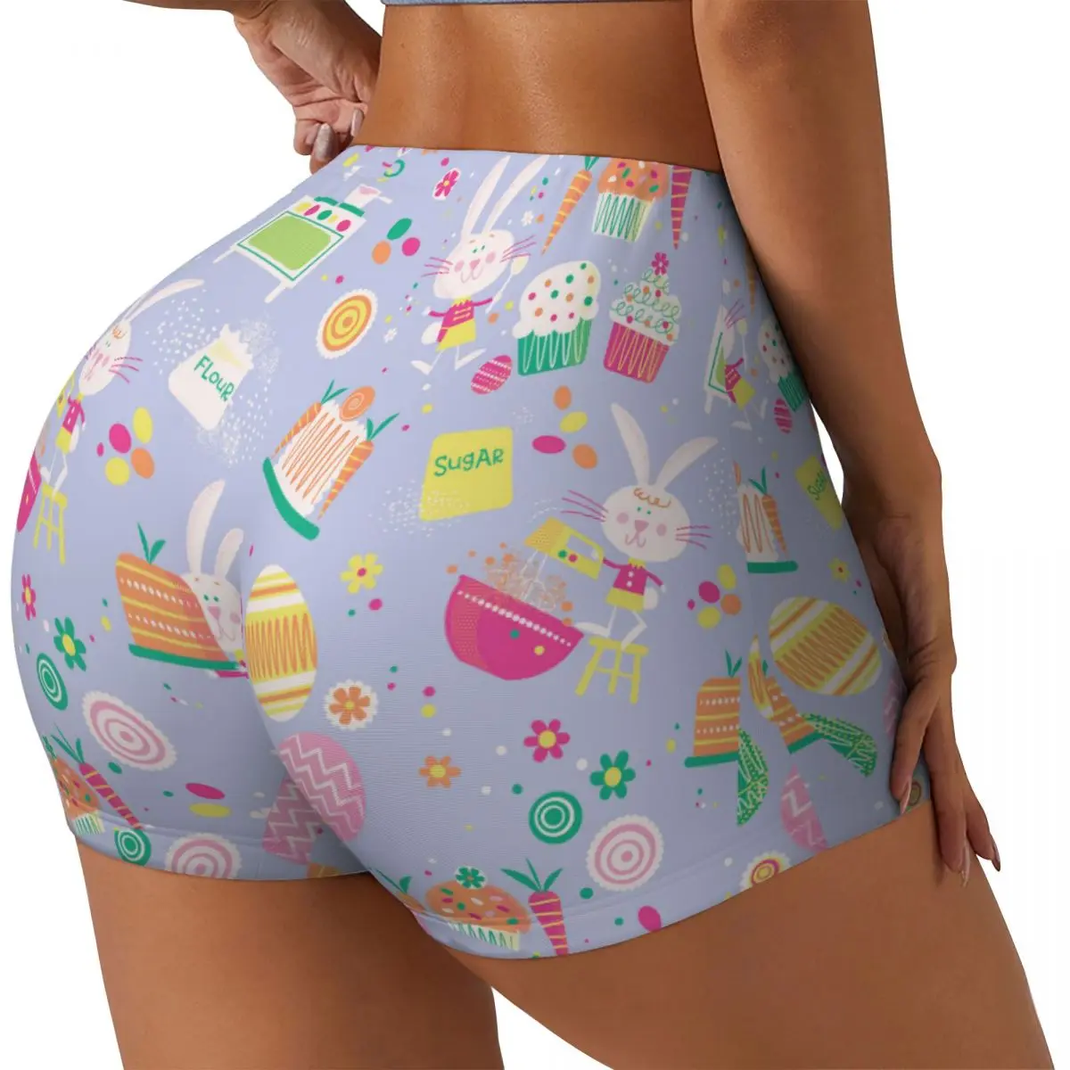 Cartoon Easter Egg and Bunny Women Shorts High-Waisted Stretch  Workout Scrunch Shorts Women Gym Exercise Running Shorts