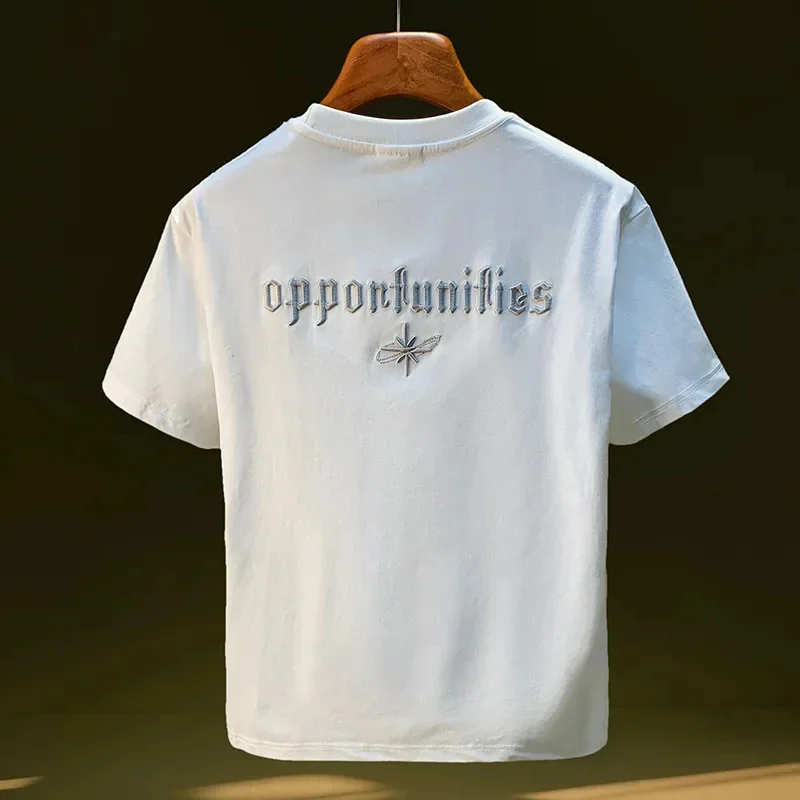 

Летняя высококачественная мужская футболка с вышивкой, модная свободная и удобная эластичная футболка с короткими рукавами, повседневная универсальная одежда