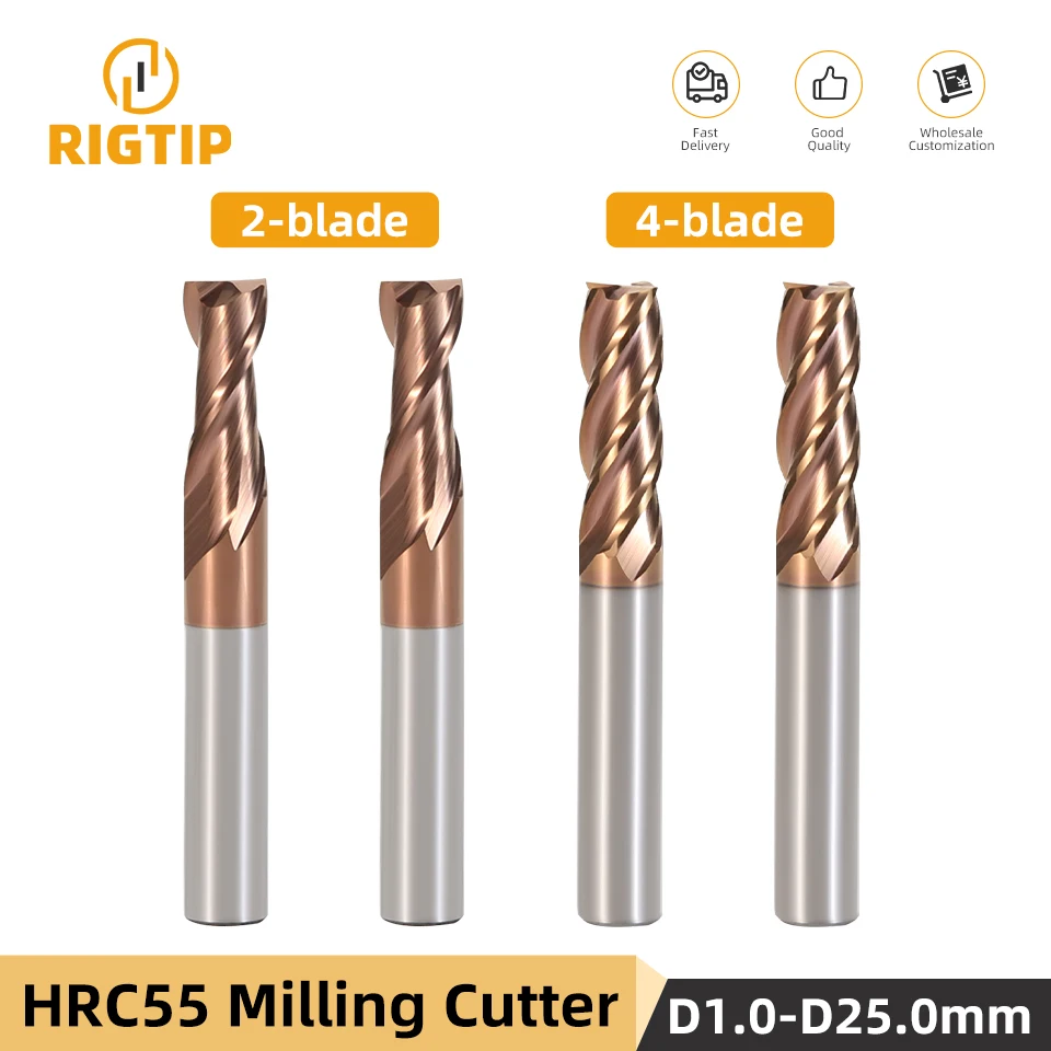 

RIGTIP HRC55 Carbide End Mill 2/4 Flutes Milling Cutter Alloy Coating Tungsten Steel Cutting Tool CNC Maching Endmill 1-20mm