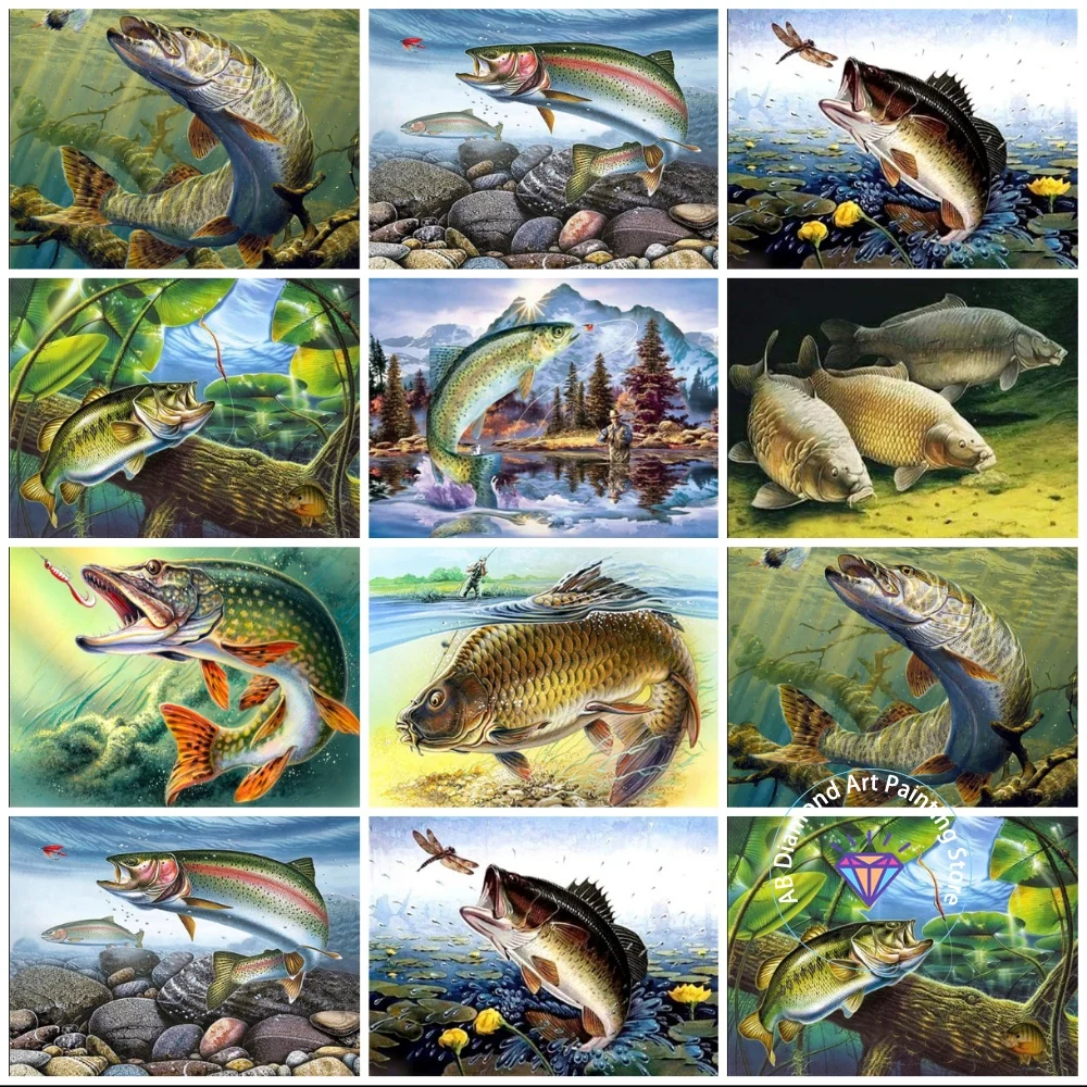 

Biological Fish AB Diamond Painting Kit Square Round Diamond 5D DIY Mosaic Cross Embroidery Handmade Art Gift Home Decoration