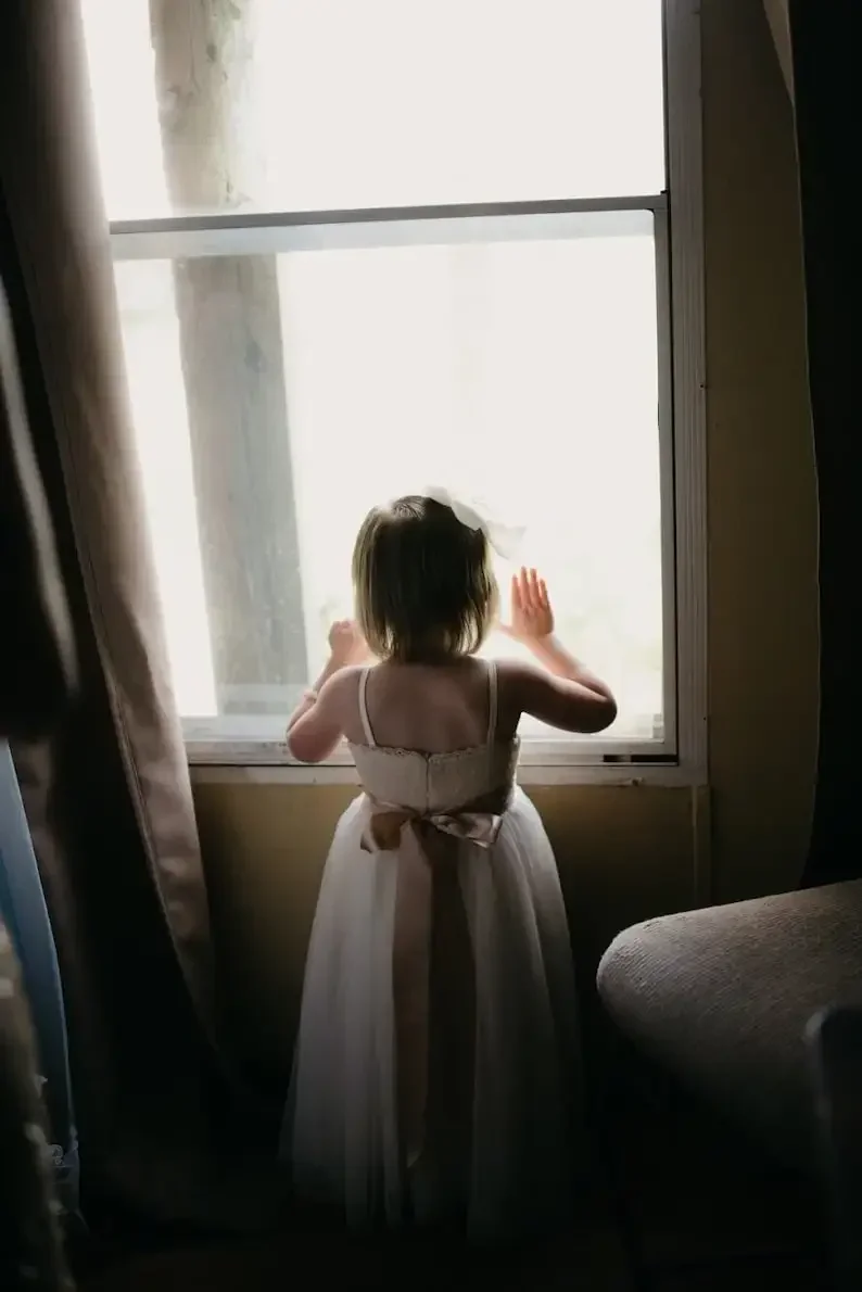 Romantic girls party dress wedding princess Party Gowns Kids Gown Tulle Flower Girl Dress, Ivory Rustic Boho Chic Baby Dresses