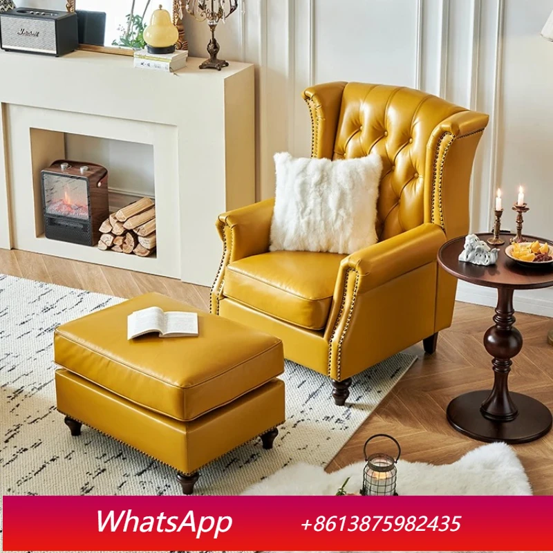 

LTT leather sofa pedal full solid wood first layer cowhide leisure chair combination