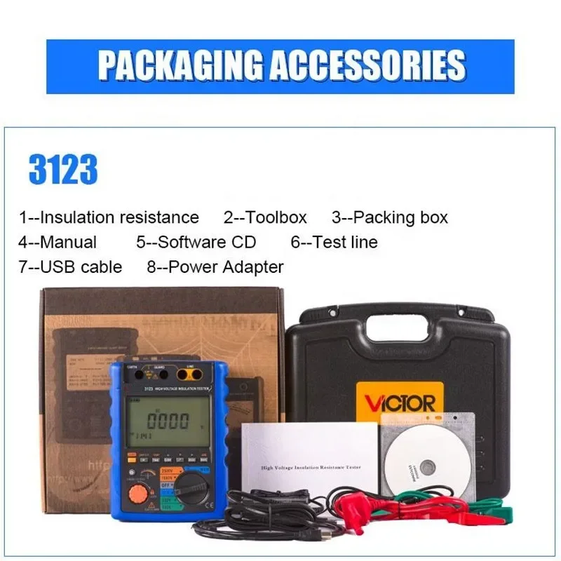 

5000V Digital High Voltage Insulation Resistance Tester Auto Range 9999 Counts IP40 USB Communication SCPI Command Premium