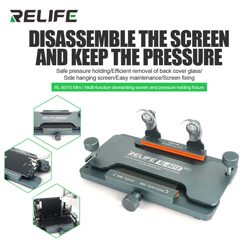 RELIFE RL-601S MINI 3 in 1 Multi-function Dismantling Screen and Pressure Holding Fixture Removal Mobile Phone Back