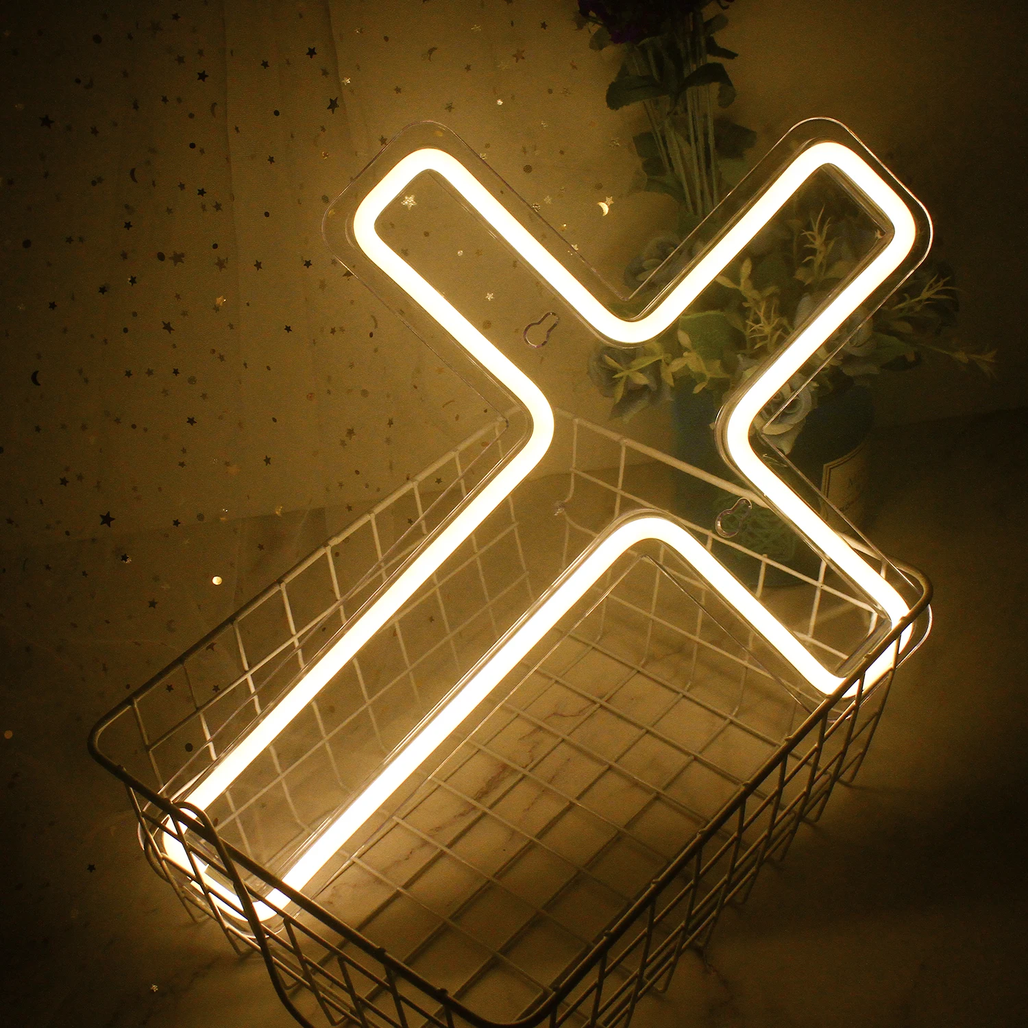 Wanxing Neon Sign LED Cross Shaped USB With Switch Wall Art Hanging Lamp For Holiday Bar Wedding Party Club Home Room Decor