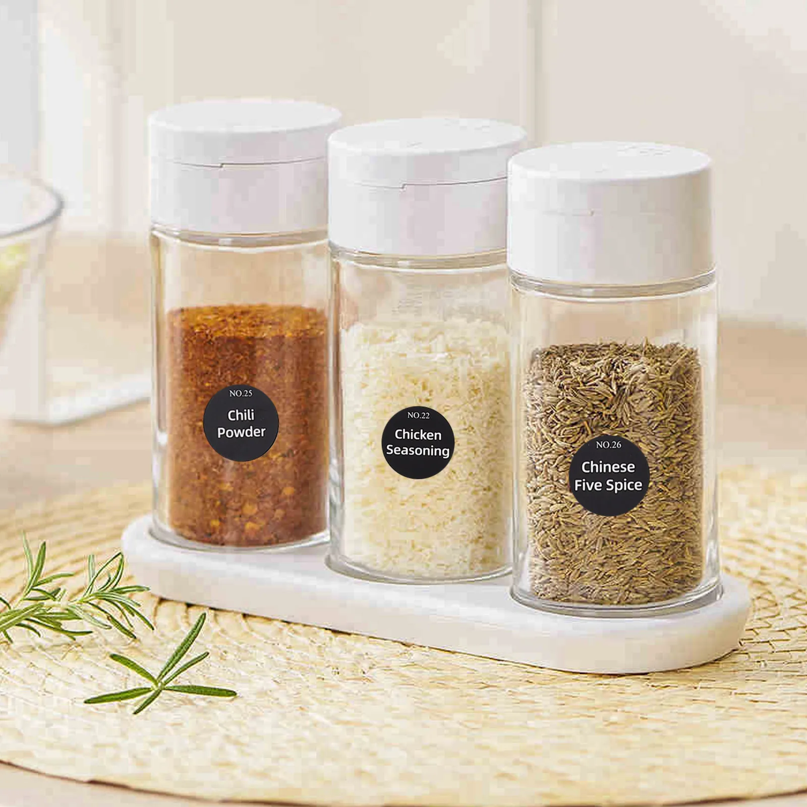 

20 Sheets Black Round Spice Labels Preprinted Waterproof Stickers for Spice Jars Kitchen Containers Easy Identify Seasoning