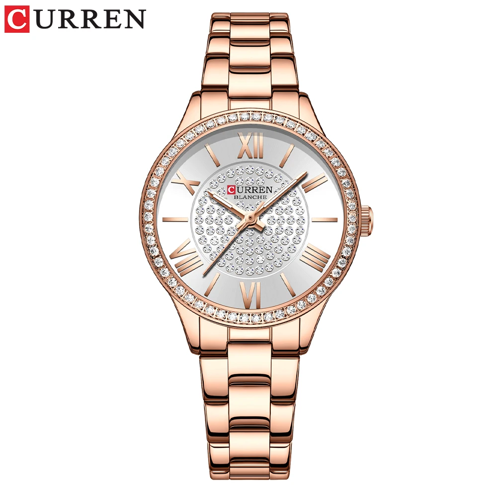 CURREN Watch for Women Rose Gold Wristwatch Luxury Stainless Steel Strap Luminous Qointer Quartz Waterproof Ladies Clock Reloj