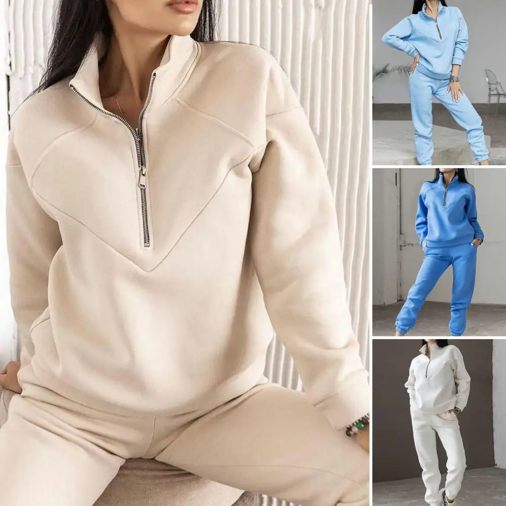 2 Pcs/Set Lady Autumn Tracksuit Chic Plush Women Winter Tracksuit Elastic Waist Lady Autumn Tracksuit for Sports