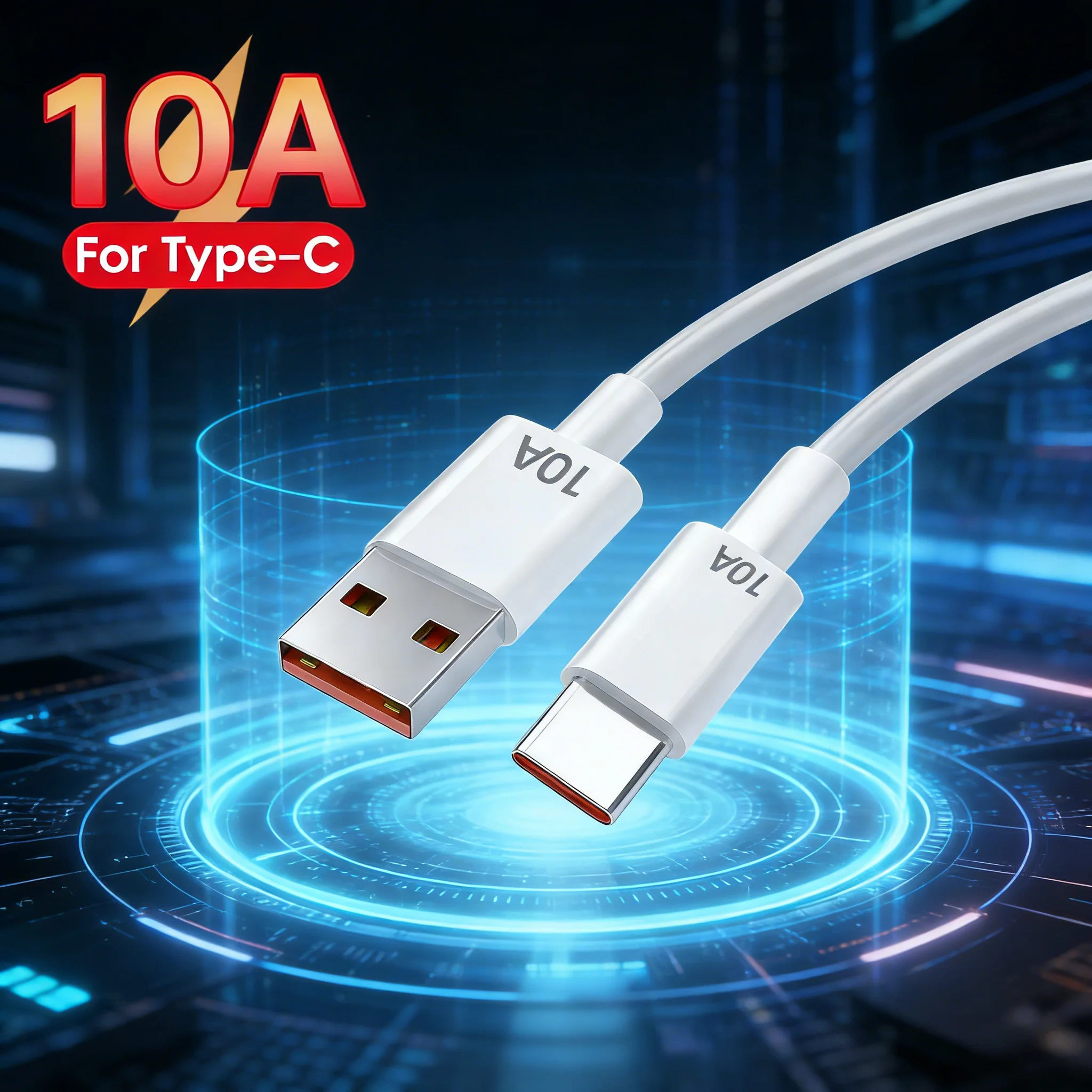 10A USB A to Type C Fast Charging Cable High Power Data Transfer Cord for iPhone Xiaomi Android Phones Type-C Interface Devices