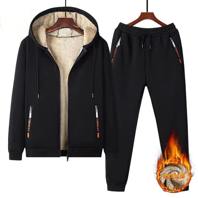 Men's Casual Sports Suit Fleece-lined Thickened Hooded Warm Sweatshirt Loose Fall Winter High Quality Men's Sets M-5XL