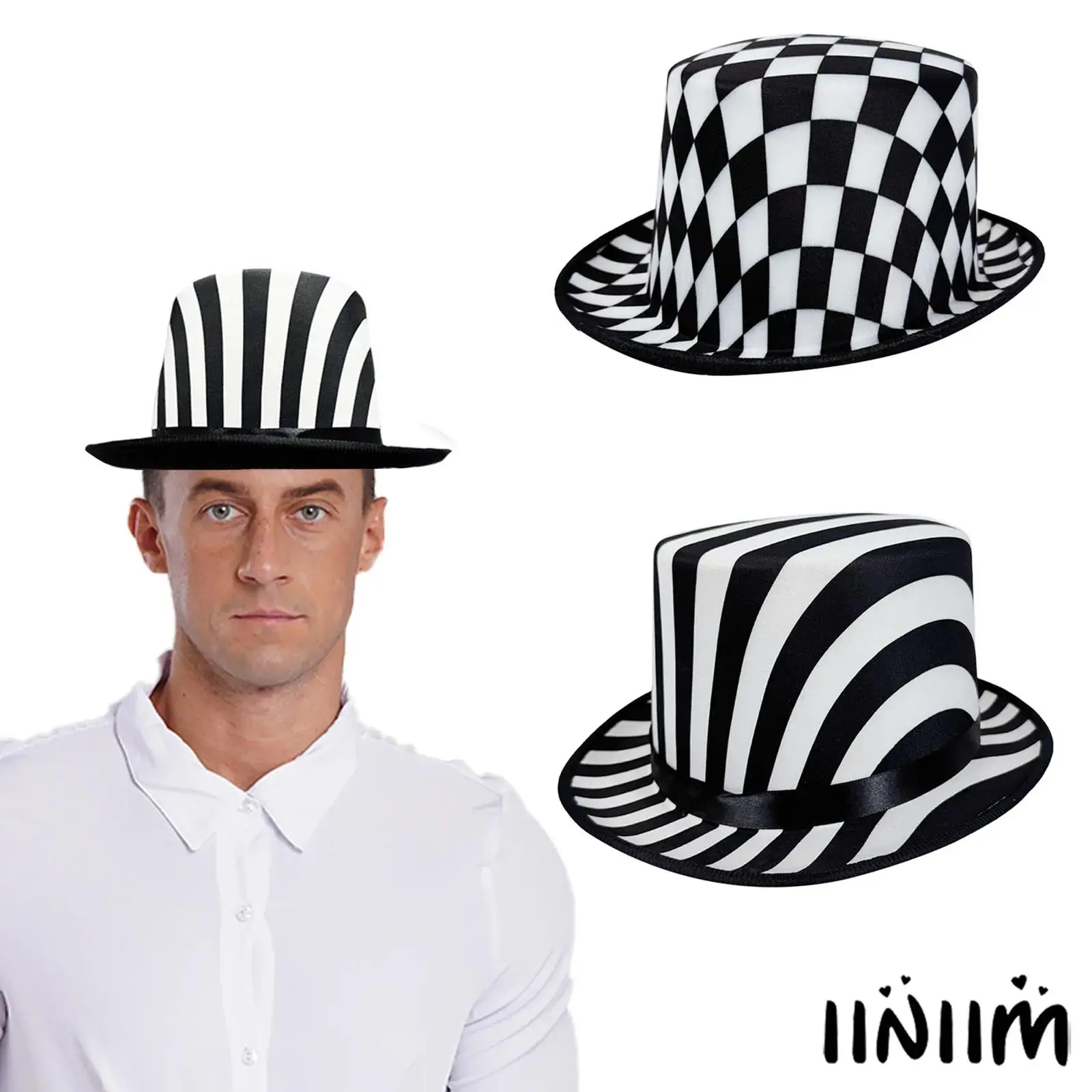 

Profession Unisex Color Block Top Hat for Magicians Halloween Carnival Costume Accessory Stage Show Party Conjurer Dress Up Prop