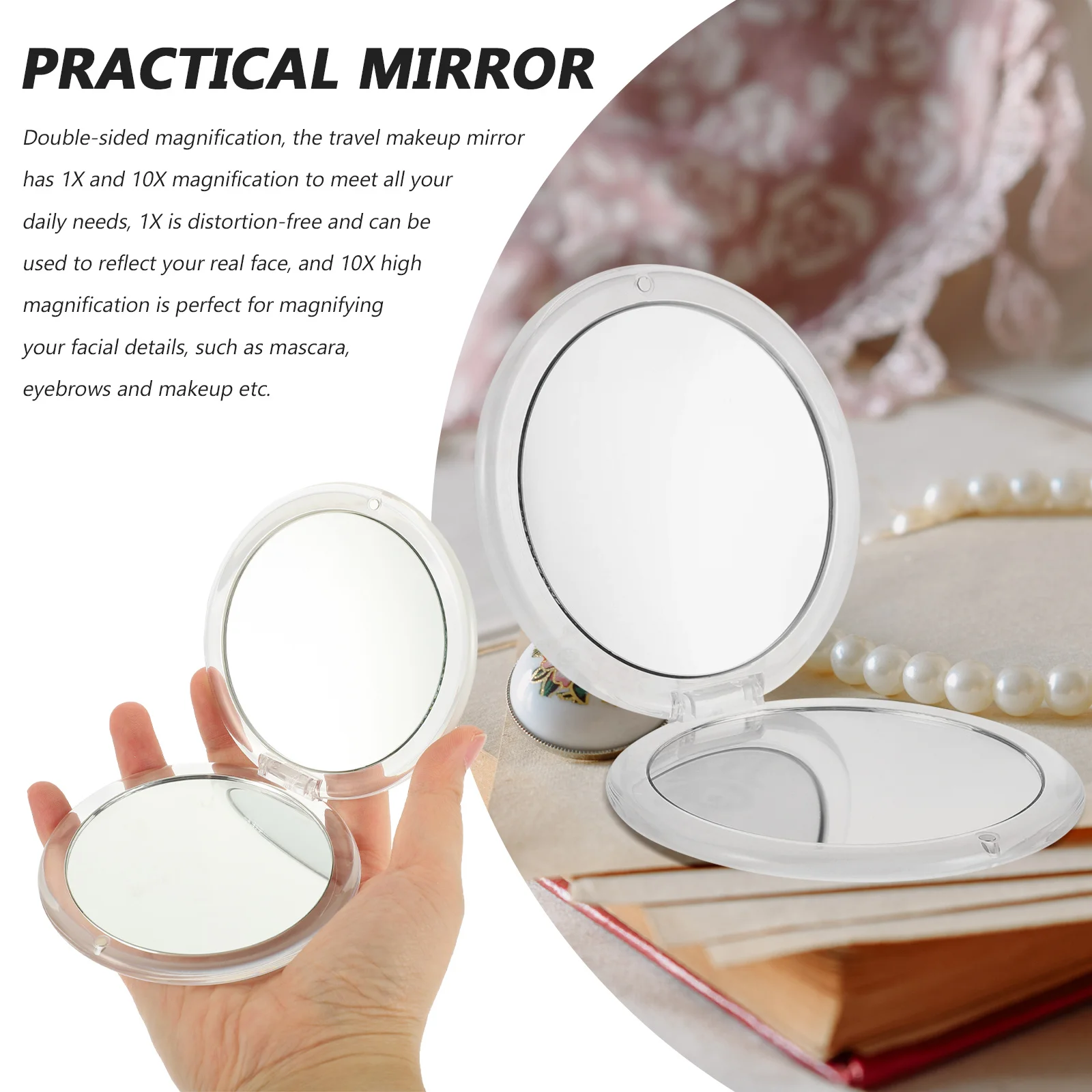 Mini Folding Makeup Mirror 10X Double-Sided Compact Mirror Lightweight Portable for Purse Handbag Travel