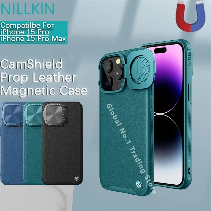 

Чехол NILLKIN для iPhone 15 Pro Max CamShield, кожаный магнитный кронштейн для объектива, чехол для телефона, простой кожаный защитный чехол