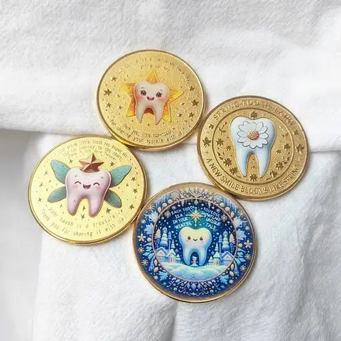 Monety pamiątkowe Wróżki Zębkowej, dwustronne monety z reliefem, pozłacane, zestaw monet kolekcjonerskich Wróżki Zębkowej, pamiątkowe monety, ręcznie robiona biżuteria, S