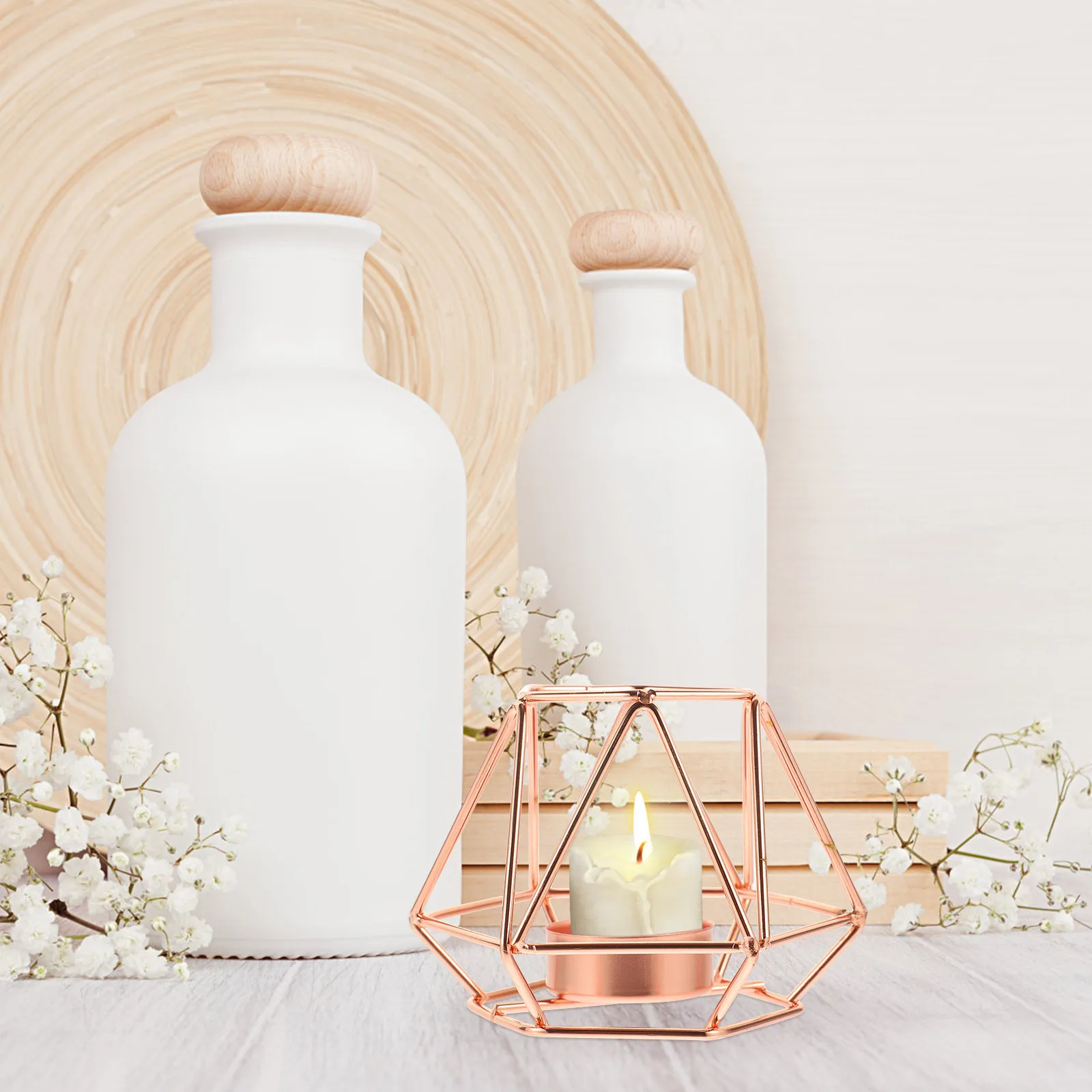 

Geometric Gilded Metal Candlestick Holder Decorative Tealight Base Table Desktop Decor for Home Party Festival