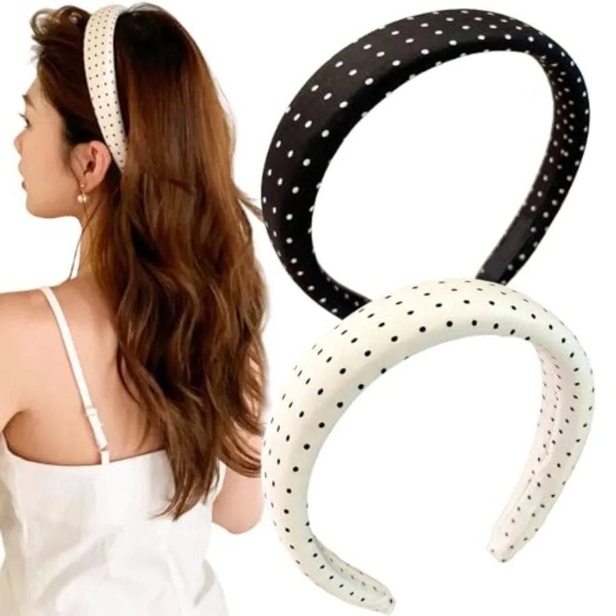 2Pcs Polka Dot Headbands Set, Vintage Padded Hairbands, Stylish Non-Slip Hair Accessories for Women Girls Daily and Party Wear