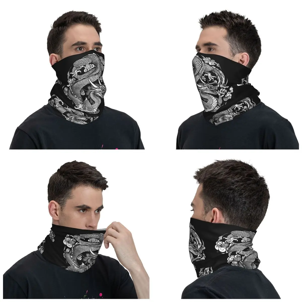 Chinese Dragon Asian Style Bandana Winter Neck Warmer Women Wrap Face Scarf Ski Tradition Mythology Tattoo Art Gaiter Headband