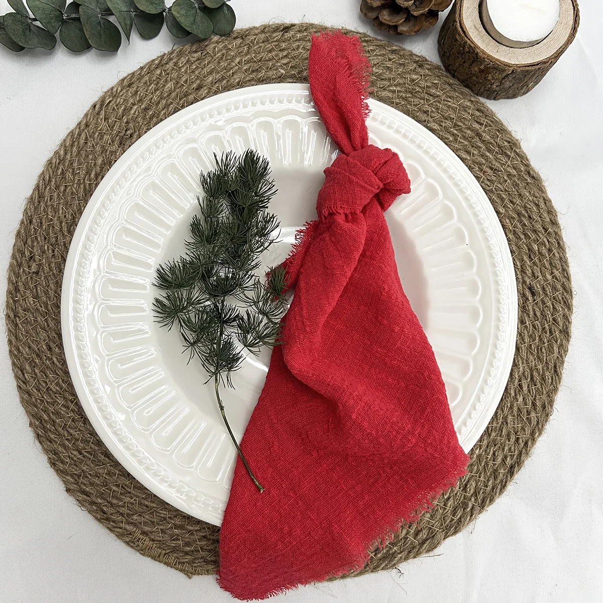 Set of 12 Christmas Red Gauze Cotton Napkins 32x32cm Reusable Tea Towel Wedding Party Table Decor new year Retro Burrs napkins