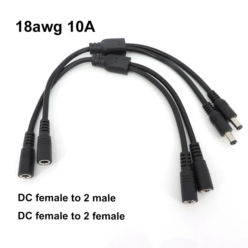 10A 18awg 19V 24V 12V 2 Way DC 1 Male to 2 Male Female Splitter Connector Power Supply Adapter Extension Cable 5.5x2.1mm Plug m