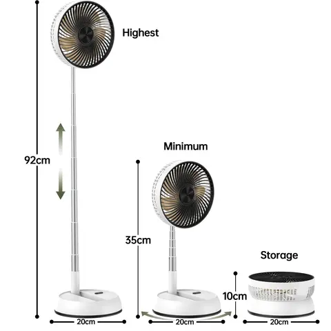 Bärbar oscillerande stående fläkt med fjärrkontroll Hopfällbar skrivbordsfläkt Uppladdningsbar batteridriven piedestalfläkt för camping 8 best sales laddningsfläkt - №4