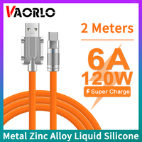 2M 120W 6A Super Fast Charge Cable Metal Liquid Silicone Line Type-C Micro-USB Quick Charger Bold Wire For iPhone Data Charging