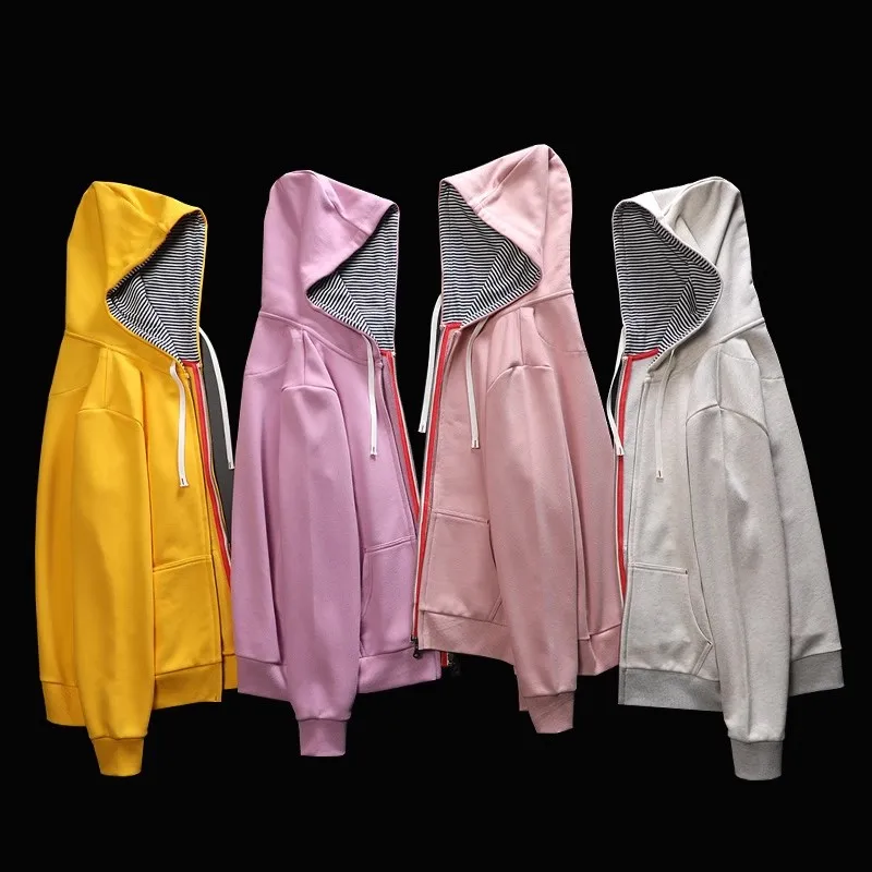 

Women's Spring Loose Plus Candy Colored Cardigan Jacket, Pure Cotton Solid Color Hooded Zipper Casual Sweatshirt