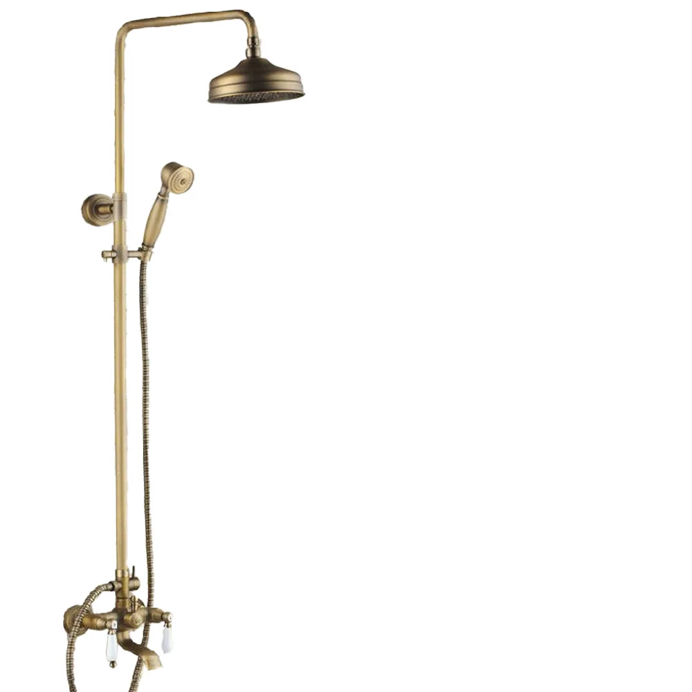 Imagem -02 - Antique Bathroom Brass Shower Torneiras Wall Mounted Rainfall Shower Conjunto com Chuveiro e Mão Lrs146 8