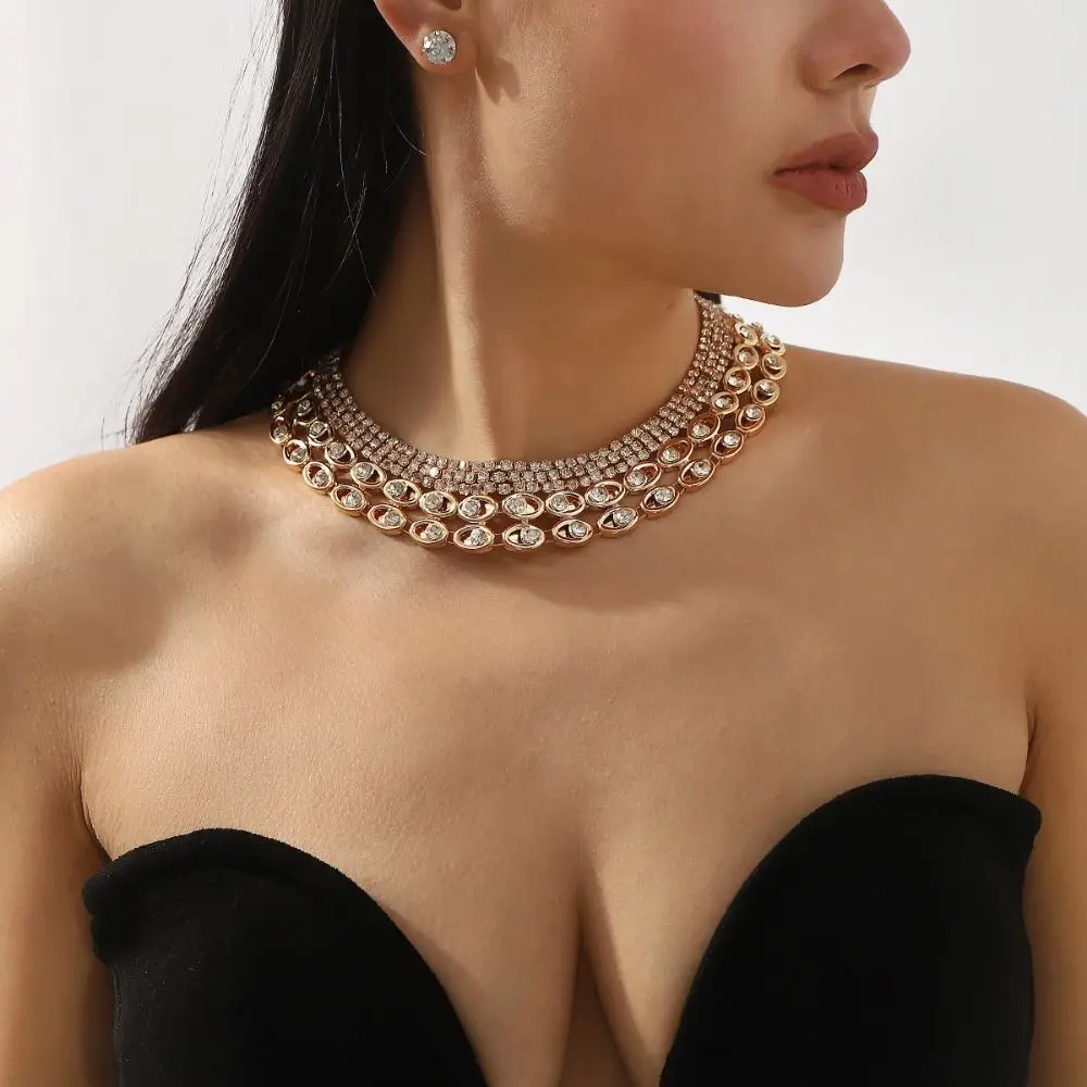

Rhinestone Necklace Earring Set Imitation Pearl Exaggeration Multi-layer Jewelry Set Advanced Sense Exquisite Clavicle Chain
