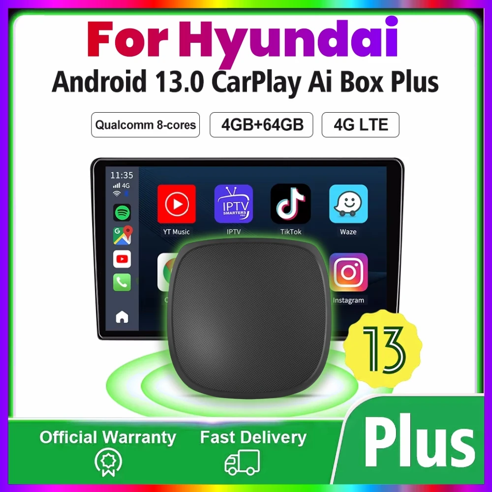 

Android 13 CarPlay Ai Tv Box 4G + 64G GPS 4GLTE для YouTube Netflix для Hyundai SANTA FE TUCSON ELANTRA IONIQ 5 IONIQ 6 KONA NEXO