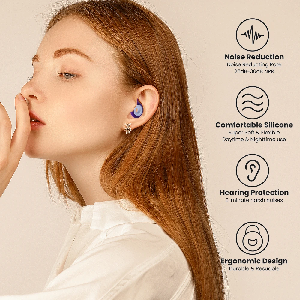 HUAK High Fidelity Silicone Earplugs Noise Reduction with Lanyard for Hearing Protection Concerts Sleep Swimming