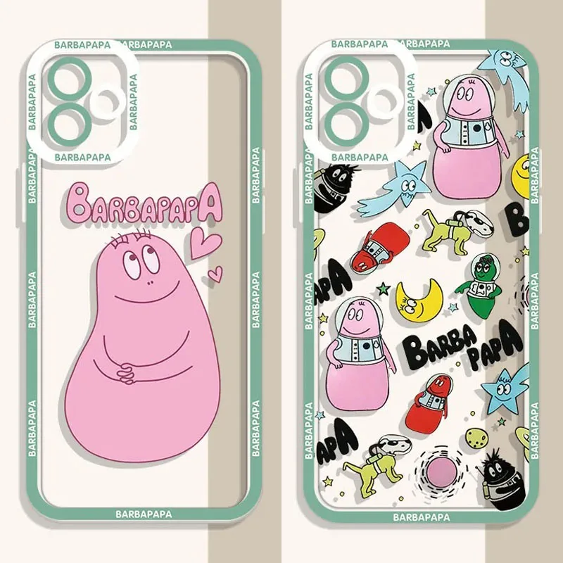 Cartoon Barbapapa Clear Case For iPhone 16 Pro Max 15 14 Plus 13 12 11 Pro XR XS X 8 7 SE 2020 Soft Silicone Protective PC Cover