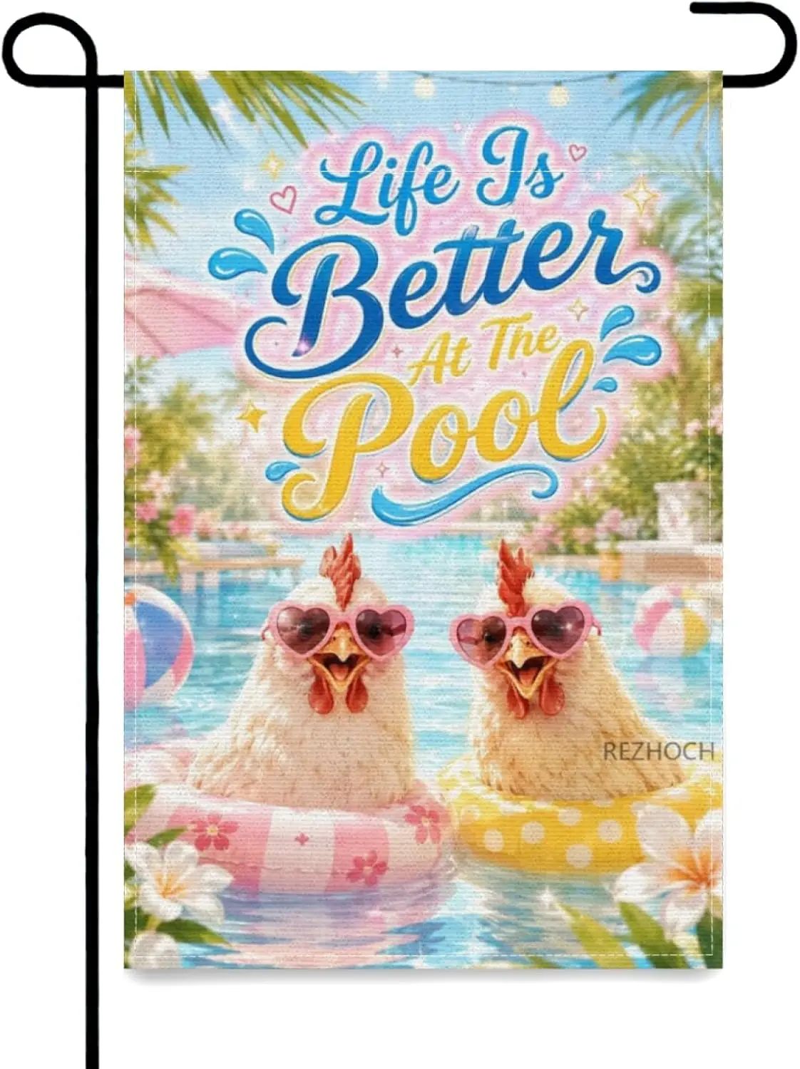 Life Is Better At The Pool Fun Chicken Summer Garden Flag 12x18Inch,Cute Animal Pool Party Home Hotel Outdoor Holiday Yard D kkz