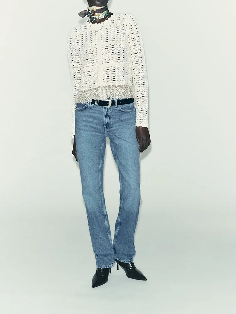 Suéter de Punto Moderno para Mujer, Estilo Romántico, Calado, Manga Larga, Cuello Redondo, Novedad de Otoño 2025, para es...