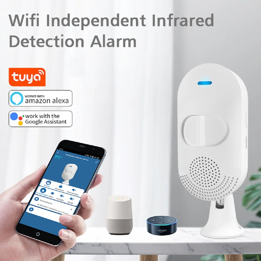 Tuya-Smart Wireless PIR Motion Sensor, Alarme Sonoro, Detector Infravermelho, Notificação Remota, Sistema de Segurança, Wi-Fi, Tuya App