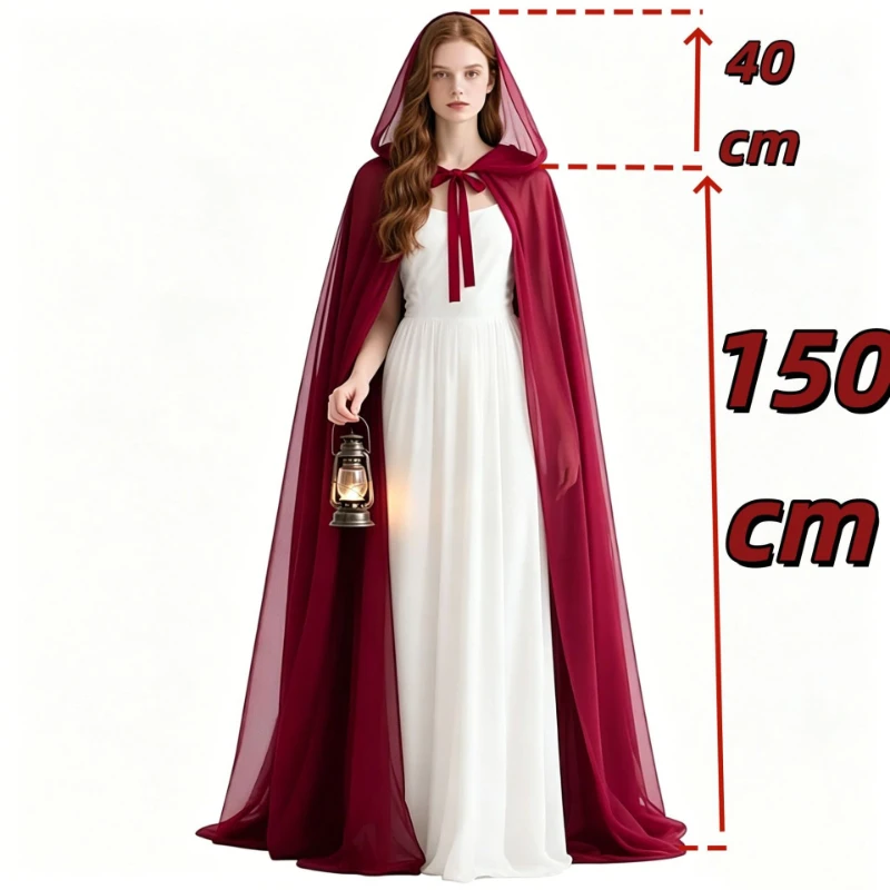 Black Sheer Tulle Hooded Cape, Long Flowing Cloak with Neck Tie Closure, Gothic Witch Cosplay Wrap for Halloween Party Dress‑up view 6