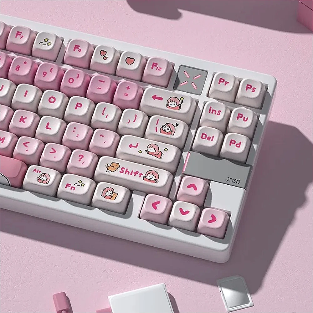 129 Keys Pink Cute Lazy Opaque Keycaps Genuine PBT Keycaps OEM For MX Switch Gaming Mechanical Keyboard Keys